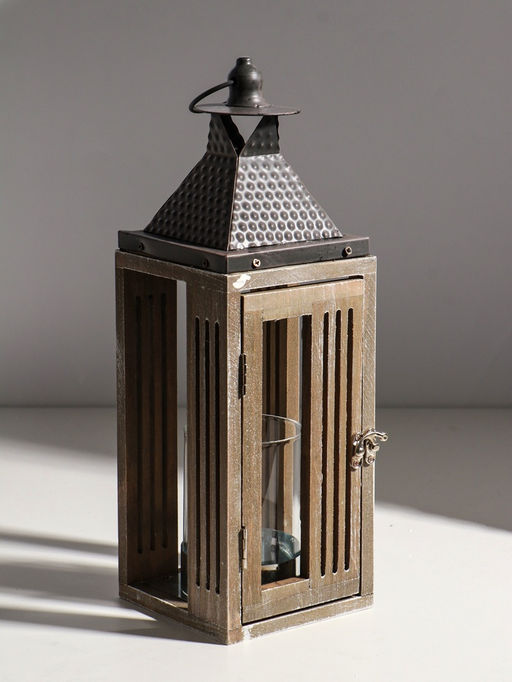 Подсвечник дерево на 1 свечу "Фонарь, окна с рейками" d=7,3 см 11,2х11,2х34 см