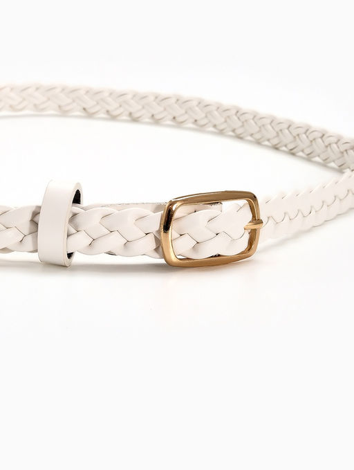 Ремень женский плетёный, 110×1.8 см, пряжка металл, золотистая, белый