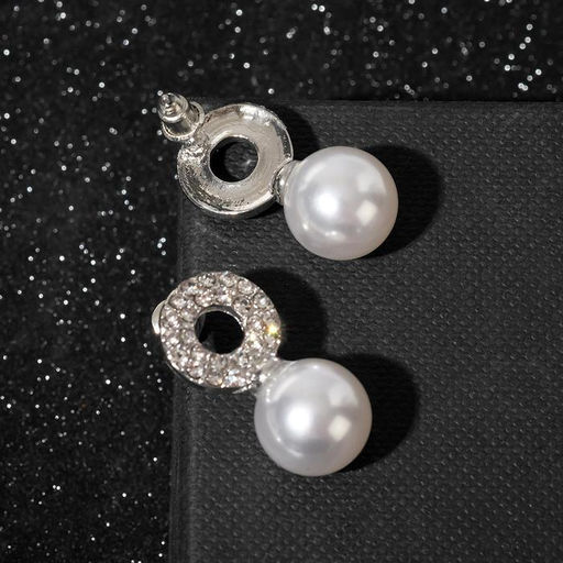 Серьги с жемчугом Грейс на колечке, цвет белый в серебре - Queen fair фото 2