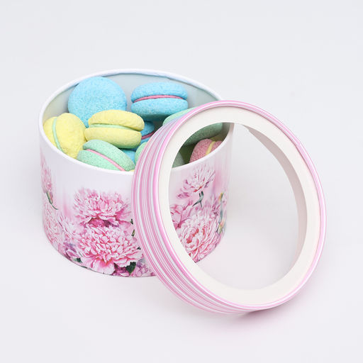 Коробка для макарун тубус с окном « Цветочный рай » 16×16×9 см