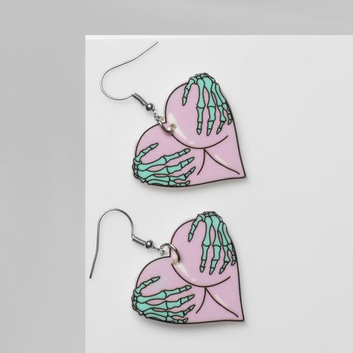 Цена за 5 шт. Серьги акриловые «Сердце» руки скелета, цвет зелёно-сиреневый