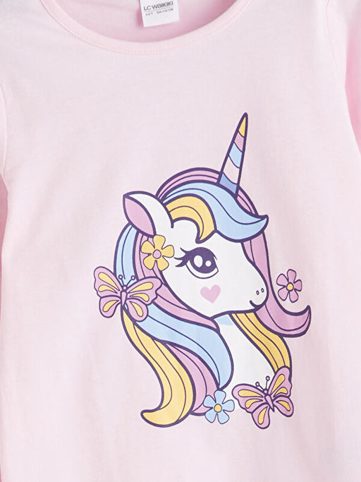 Bisiklet Yaka Bask?l? K?z ?ocuk Pijama ?st?