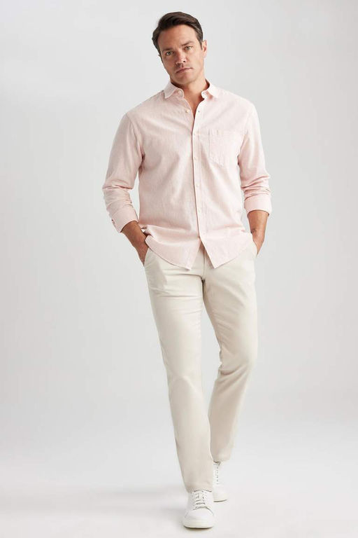 Рубашка обычного кроя с длинными рукавами из смесового льна - Defacto фото 6