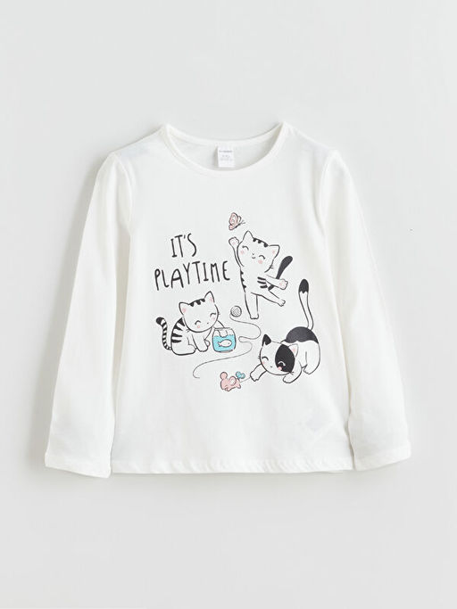 Kedi Bask?l? K?z ?ocuk Sweatshirt