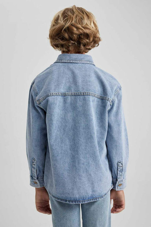 Джинсовая рубашка оверсайз с длинными рукавами для мальчика - Defacto фото 10
