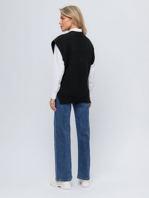 Жилет черного цвета с V-образным вырезом - 1001dress фото 3