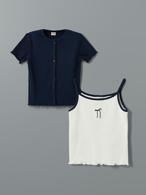 Bisiklet Yaka K?z ?ocuk Crop Ti??rt ve Atlet