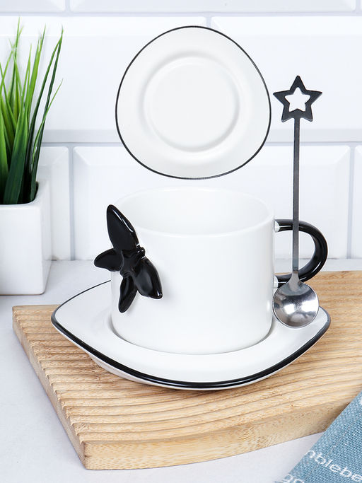 Чайная пара 3 предмета с ложкой / BT5594 /уп 60/ Бабочка - Галеонтрейд фото 2