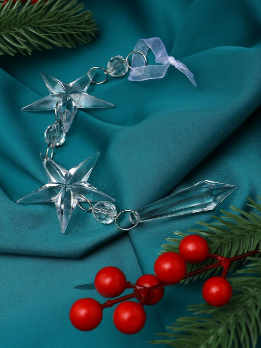 Цена за 2 шт. Ёлочная игрушка Зимнее волшебство. Льдинка звёзды кристалл, 204.5 см, прозрачный  фото 5