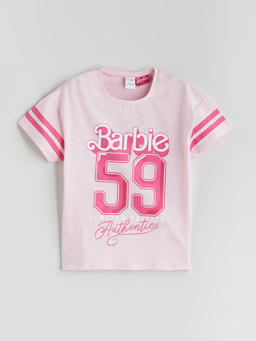 Bisiklet Yaka Barbie Bask?l? K?z ?ocuk Ti??rt