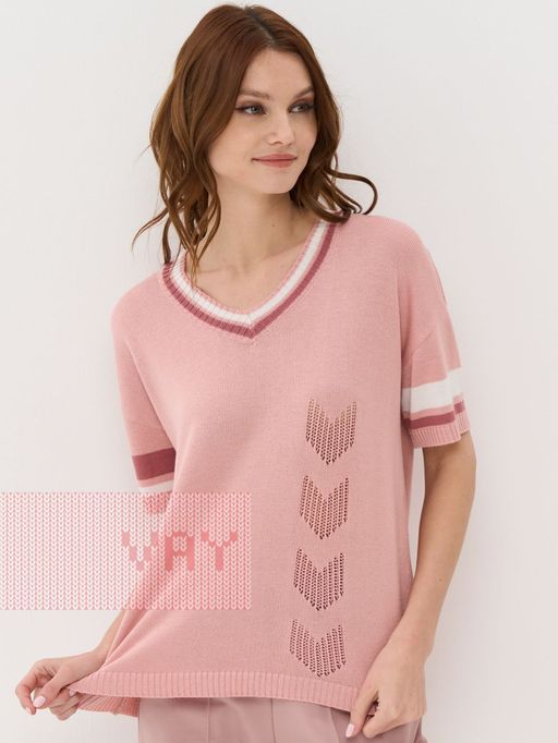 Джемпер женский 5231-41347. 36555/9839/2095 пудра/тёмная пудра/белый