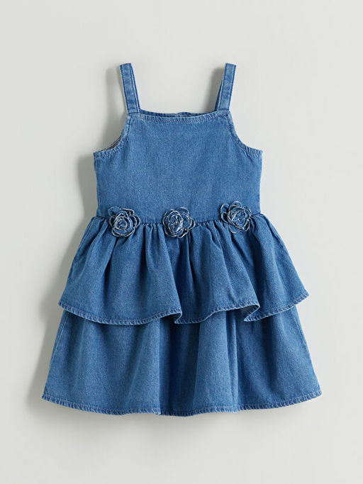 ?i?ek Aplikeli K?z ?ocuk Jean Elbise