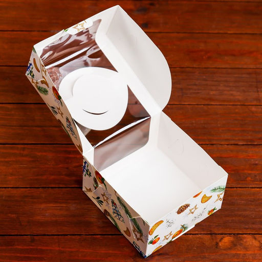 Коробка под бенто-торт с окном Мандарины и звезды, 14 х 14 х 8 см - UPAK LAND фото 5