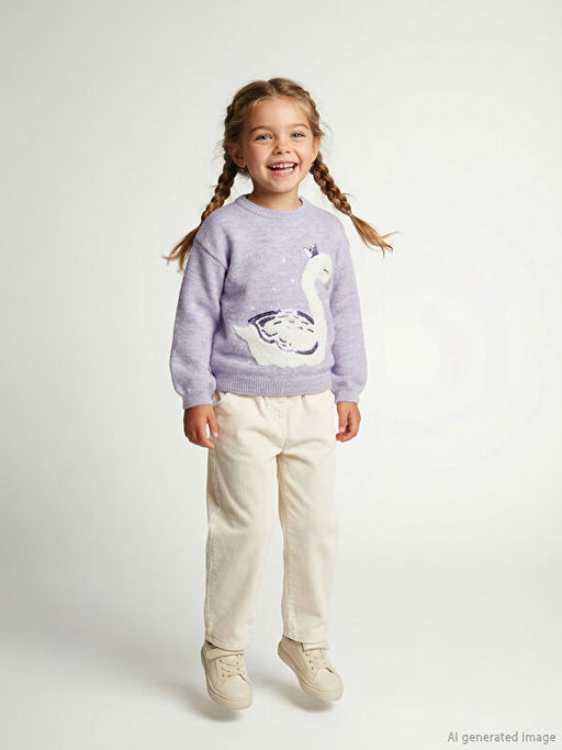 Ku?u Desenli K?z ?ocuk Triko Kazak