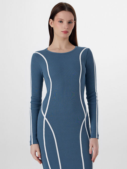 Платье женское синее с декоративными лампасами - Mark formelle фото 3