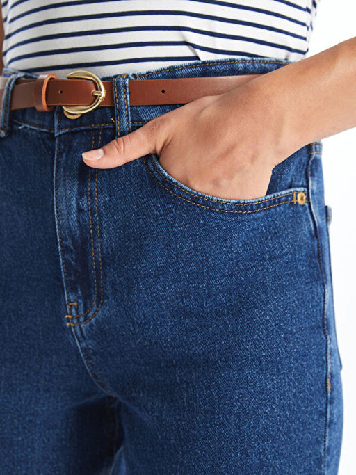 Beli Kemerli Mom Fit Kad?n Jean Pantolon