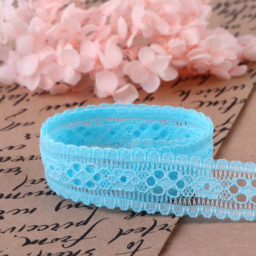 Кружево капроновое, 22 мм, 10±1 м, цвет голубой