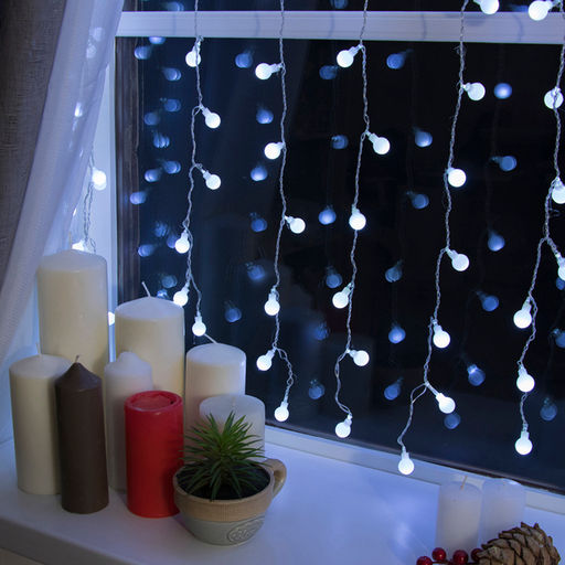 Гирлянда Занавес 2?1.5 м с насадками Шарики, IP20, прозрачная нить, 360 LED, свечение белое, 8 режимов, 220 В - Luazon lighting фото 2