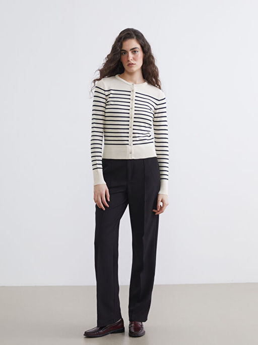 Bisiklet Yaka ?izgili Kad?n Triko H?rka