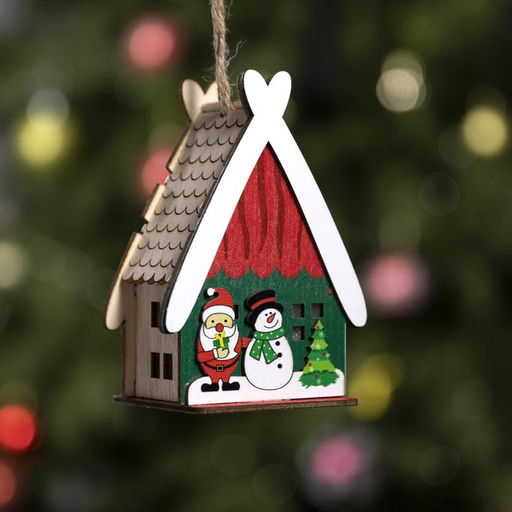 Ёлочная игрушка Домик со снеговиком, 7.7х11х6 см, 1 LED, от батареек, свечение тёплое белое - Luazon lighting фото 2