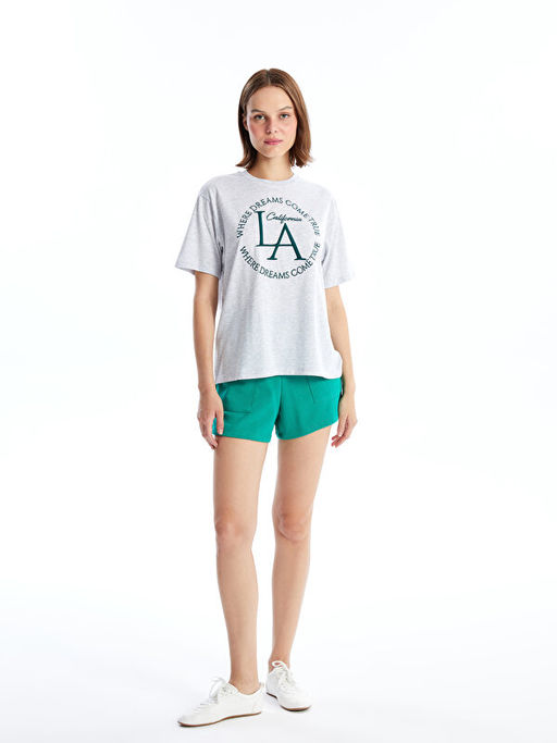 Bisiklet Yaka Nak??l? K?sa Kollu Oversize Kad?n Ti??rt