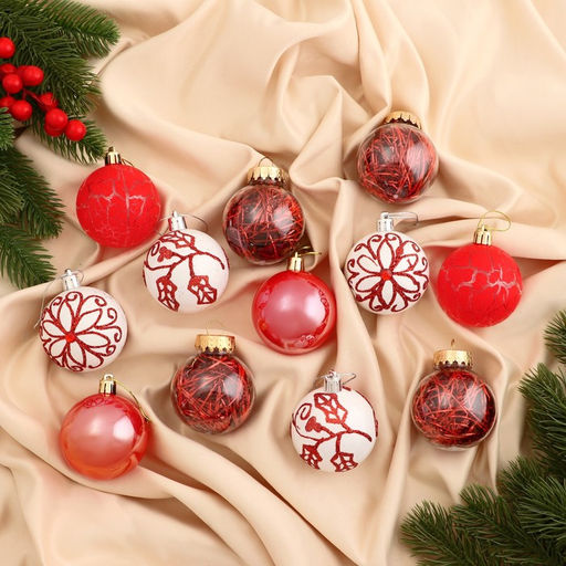 Ёлочные игрушки Мелодия элитная, шары новогодние, d=6 см, набор 12 шт., ассорти, белый/красный - Зимнее волшебство фото 3