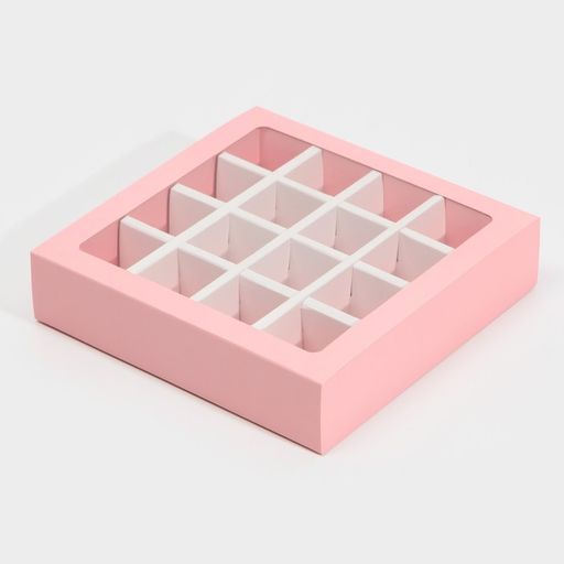 Цена за 5 шт. Коробка под 16 конфет с ячейками Розовая 17,7 х 17,7 х 3,8 см - Дарите счастье фото 2