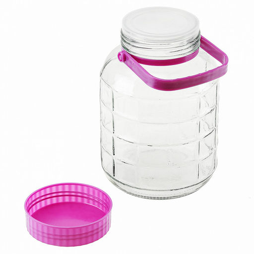 Банка стеклянная с винтовой крышкой "Консервация" 4,4л, д17см, h25,8см, пластмассовая крышка - 2 штуки: прижимная/винтовая, с ручкой, д/горла - 10см, д/основания - 13см (Китай)
