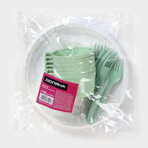 Набор одноразовой посуды Доляна Чайный Премиум, на 6 персон, чашки 140 мл, вилки, тарелки, салфетки  фото 8