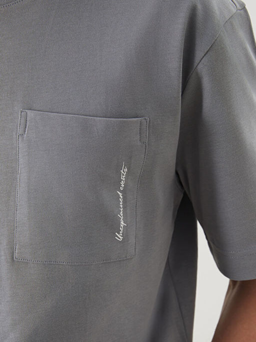 Bisiklet Yaka Bask?l? Penye Erkek Ti??rt