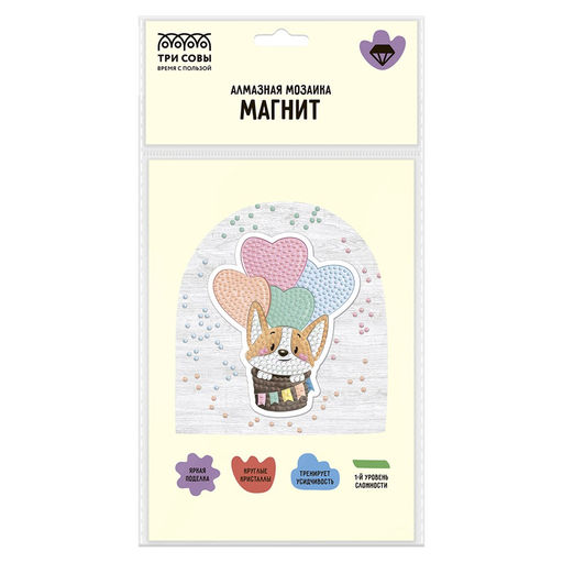 Алмазная мозаика 9,5*10см "Магнит. Корги - путешественник" (АММ_65743, "ТРИ СОВЫ") частичное заполнение