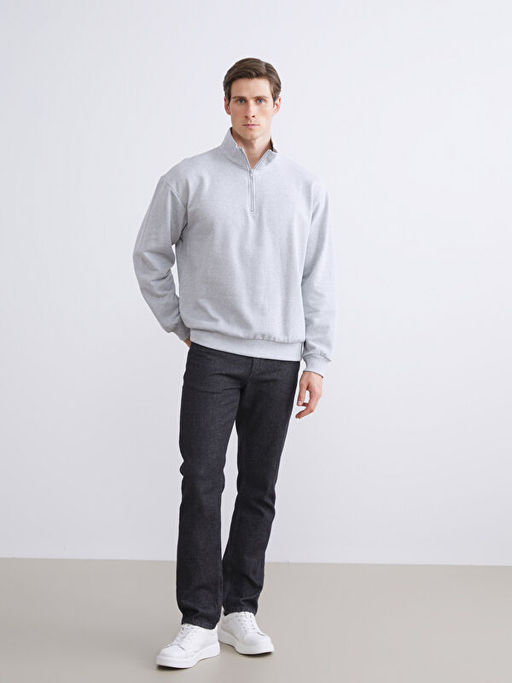 Fermuarl? Dik Yaka Uzun Kollu Erkek Sweatshirt