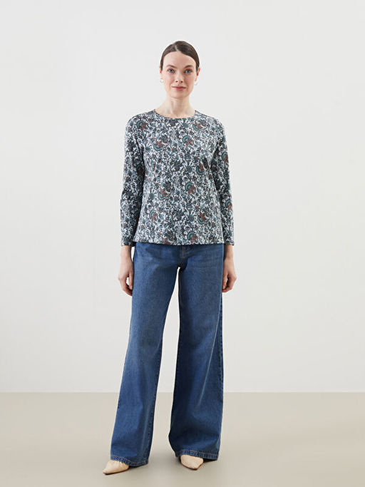 Bisiklet Yaka Desenli Kad?n Bluz