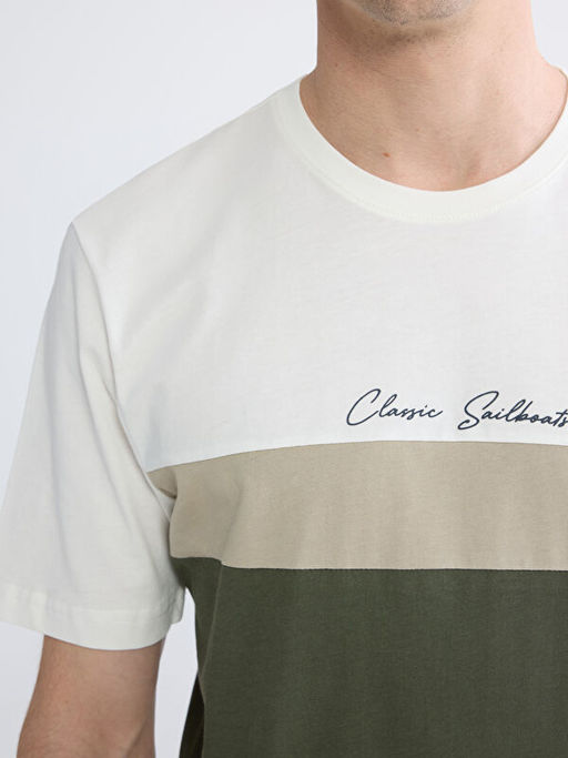 Bisiklet Yaka Renk Bloklu Penye Erkek Ti??rt