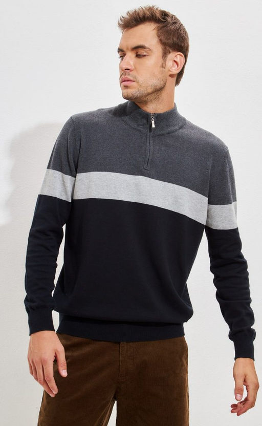 Джемпер мужской с воротом на молнии F321-15232 чёрно-серый - Fine joyce фото 5