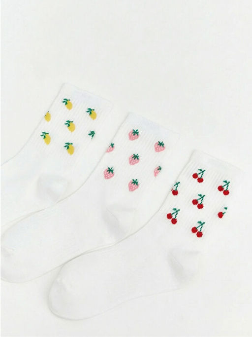 Meyve Desenli Kad?n Soket ?orap 3l?