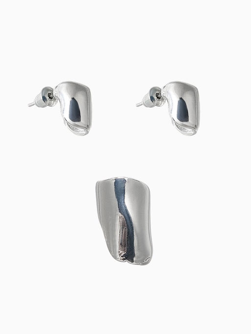 Набор серьги и каффа 3 шт. Минимализм тренд, цвет серебро