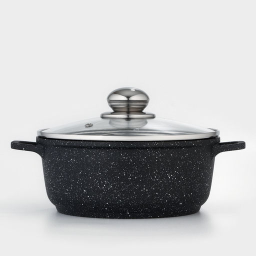 Кастрюля Доляна «Элит», 2 л, d=20 см, h=9 см, литые ручки, антипригарное покрытие, литой алюминий, чёрная