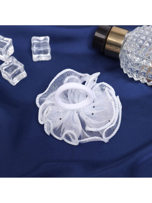 Цена за 6 шт. Бант для волос на резинке «Школьница», воздушная волна блеск, 7 см, белый