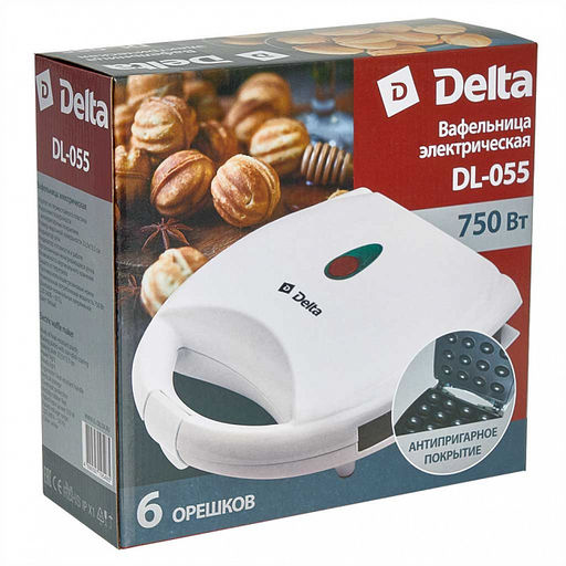 Вафельница DELTA DL-055 Орешек 750Вт, 12 полуформ., 23,5*13,5см