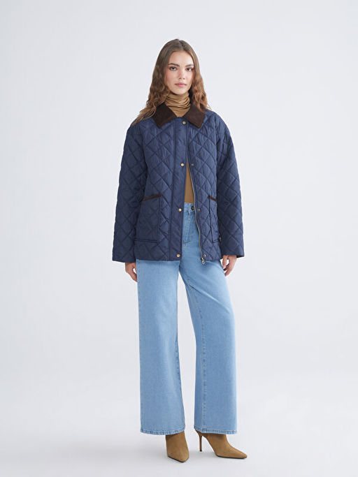 Kadife G?mlek Yaka Oversize Kad?n ?i?me Mont