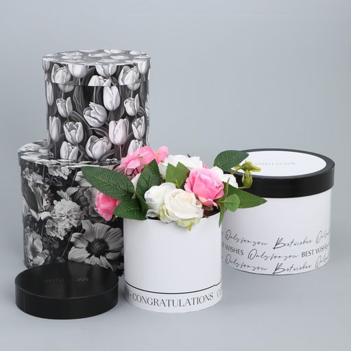 Набор шляпных коробок для цветов 4 в 1 Чёрно-белый, 14 х 13 см - 20 х 17.5 см - Дарите счастье фото 2