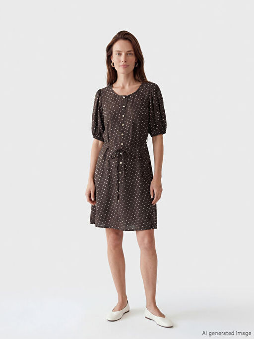 Bisiklet Yaka Puantiyeli A Kesim Mini Elbise