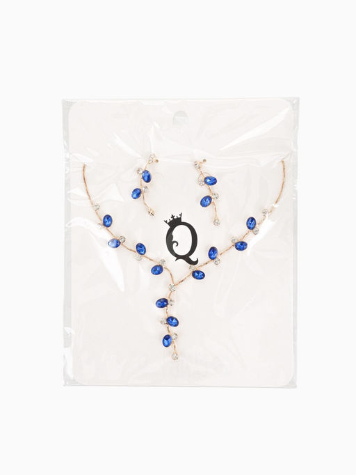 Набор 2 предмета: серьги, колье Изумление цветение, цвет сине-белый в золоте, 42 см