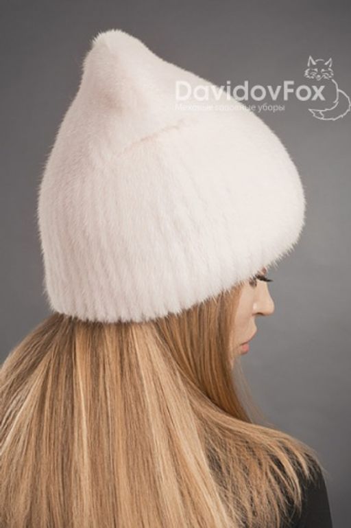 Шапка Бини норка розовый жемчуг