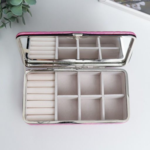 Шкатулка кожзам для украшений Узор из ромбов. Розовый перламутр 6х9,8х18,5 см - Simaland фото 3