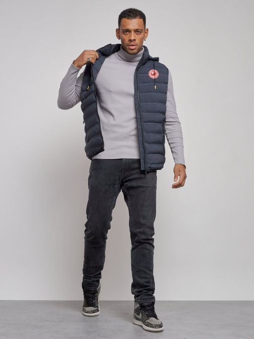 Жилетка мужская утепленная с капюшоном темно-синего цвета 886TS - YUNDA фото 11