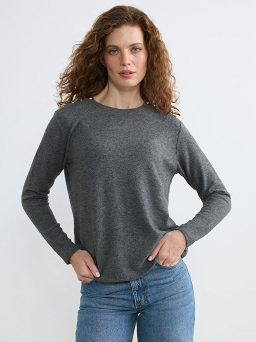 Bisiklet Yaka Aplike Detayl? Bluz