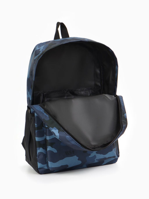 Рюкзак школьный на молнии, с карманами, с принтом, размер 30?13?42 см, тёмно-синий/чёрный