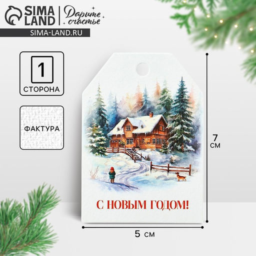 Цена за 10 шт. Открытка-шильдик на подарок С Новым годом!, акварельный картон, 5?7 см